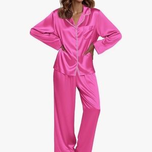 Women’s Ekouaer PJ Set Silk 2 Piece Satin Long Sleeve Button Down w/ pants
